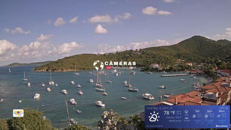 Cruz Bay Port Live Panoramic Webcam on Saint John Island, Virgin Islands.